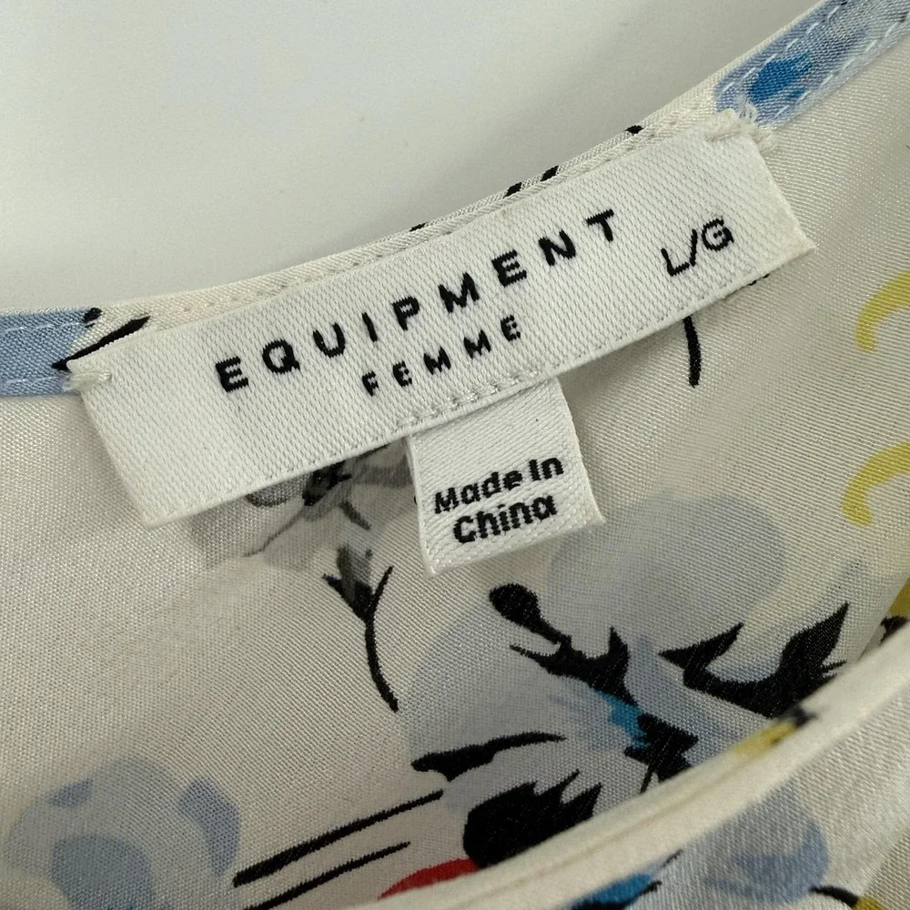 Equipment Femme Camisole Tank Womens L White Floral Silk Chiffon Lightweight
